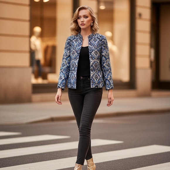 Kasper Blue and Black Geometric Jacket - Picture 2 of 8